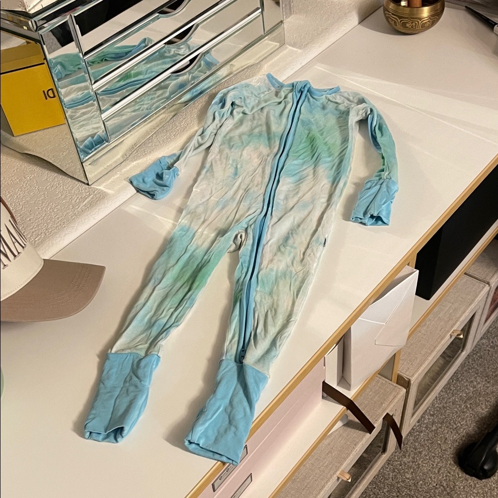 Bamboo - Little Sleepies Aqua and Mint Kids One Piece — can open feet